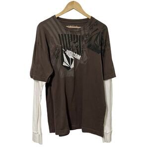 Volcom Y2K Thermal Logo Long Sleeve Tee Shirt Mens XL Brown Grunge Skater Cotton